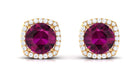 Round Shape Rhodolite and Diamond Halo Stud Earrings Rhodolite - ( AAA ) - Quality - Rosec Jewels