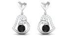 Round Created Black Diamond Heart Drop Earrings with Diamond Lab Created Black Diamond - ( AAAA ) - Quality - Rosec Jewels