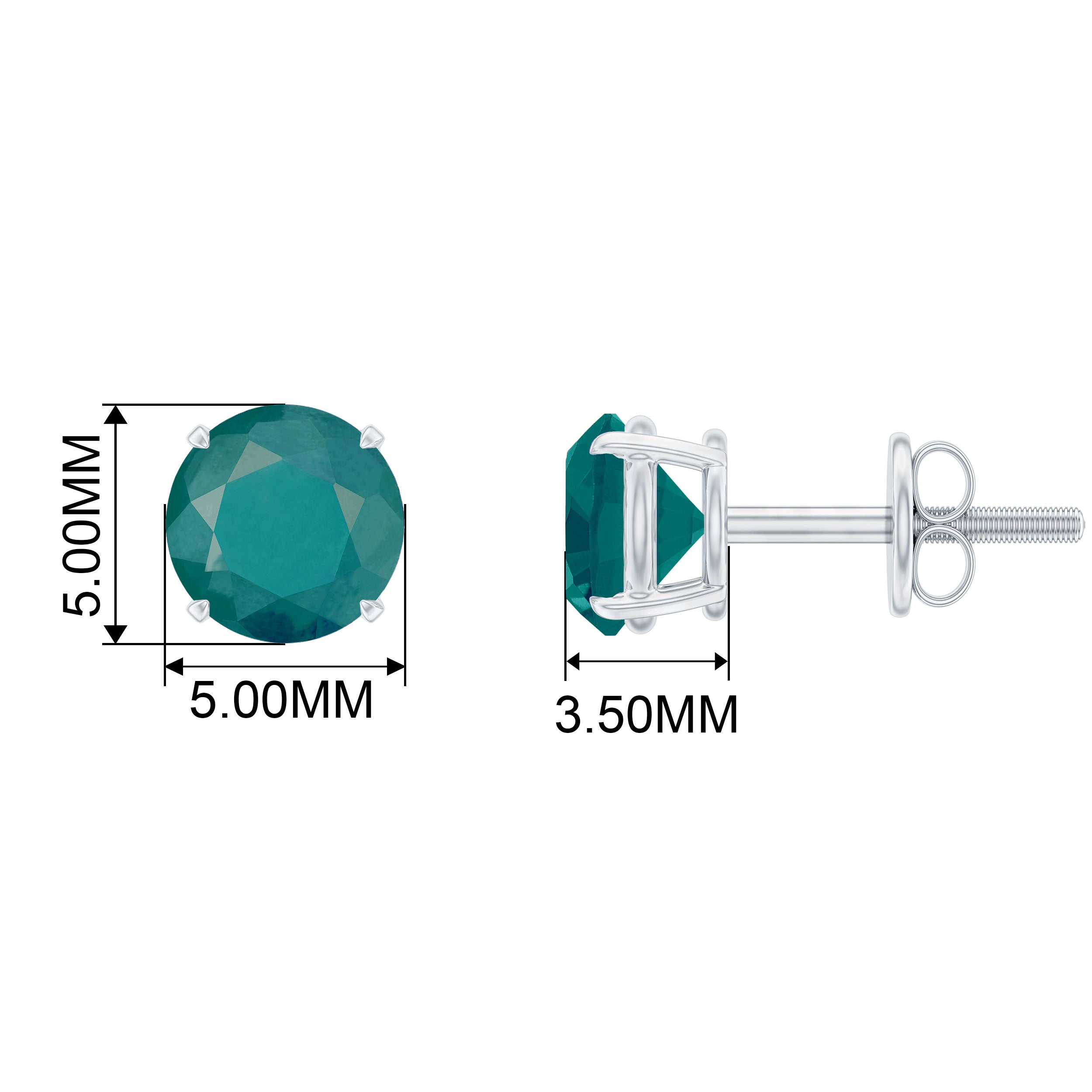 Natural Emerald Solitaire Stud Earrings Emerald - ( AAA ) - Quality - Rosec Jewels