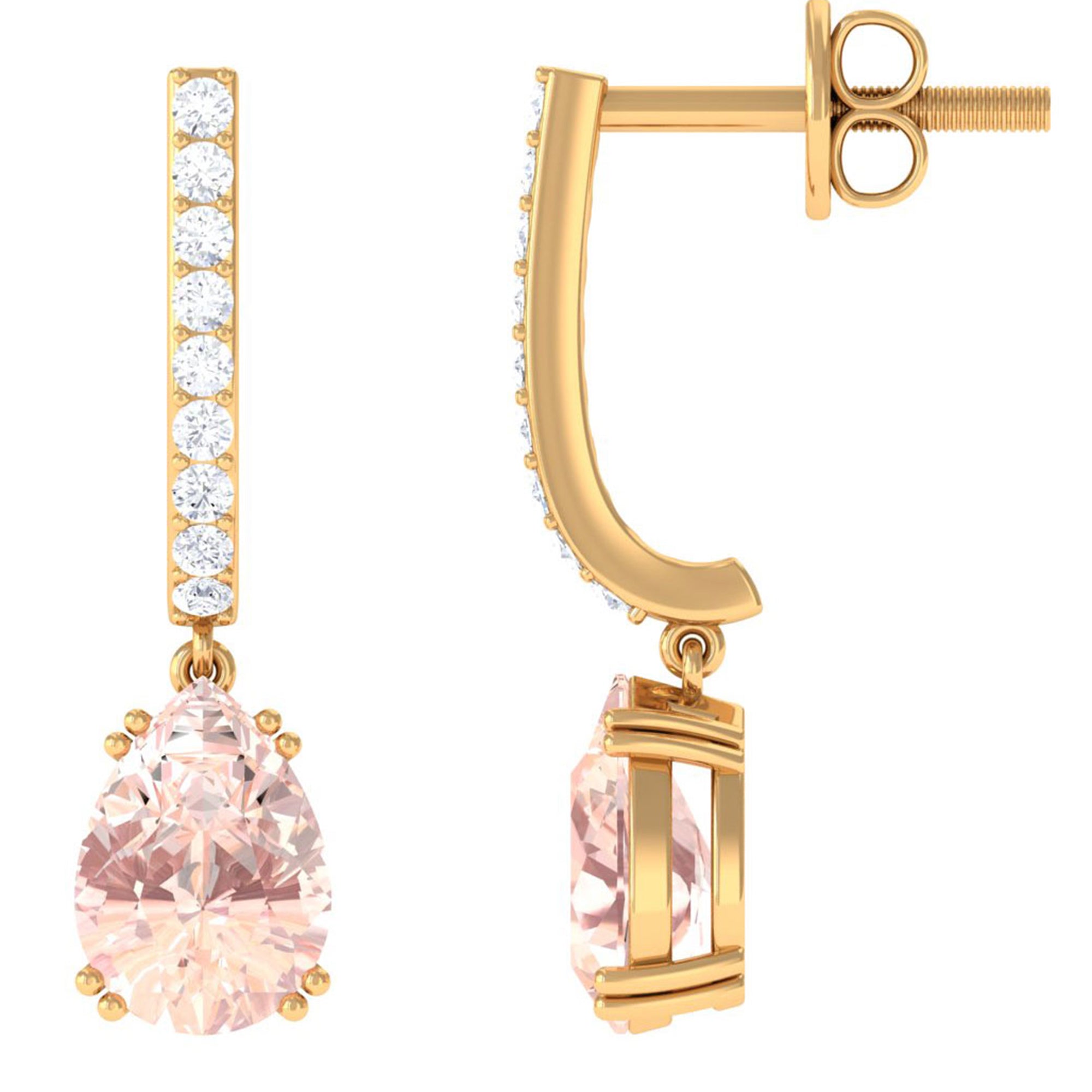 1.50 CT Classic Morganite and Diamond J Hoop Drop Earrings Morganite - ( AAA ) - Quality - Rosec Jewels