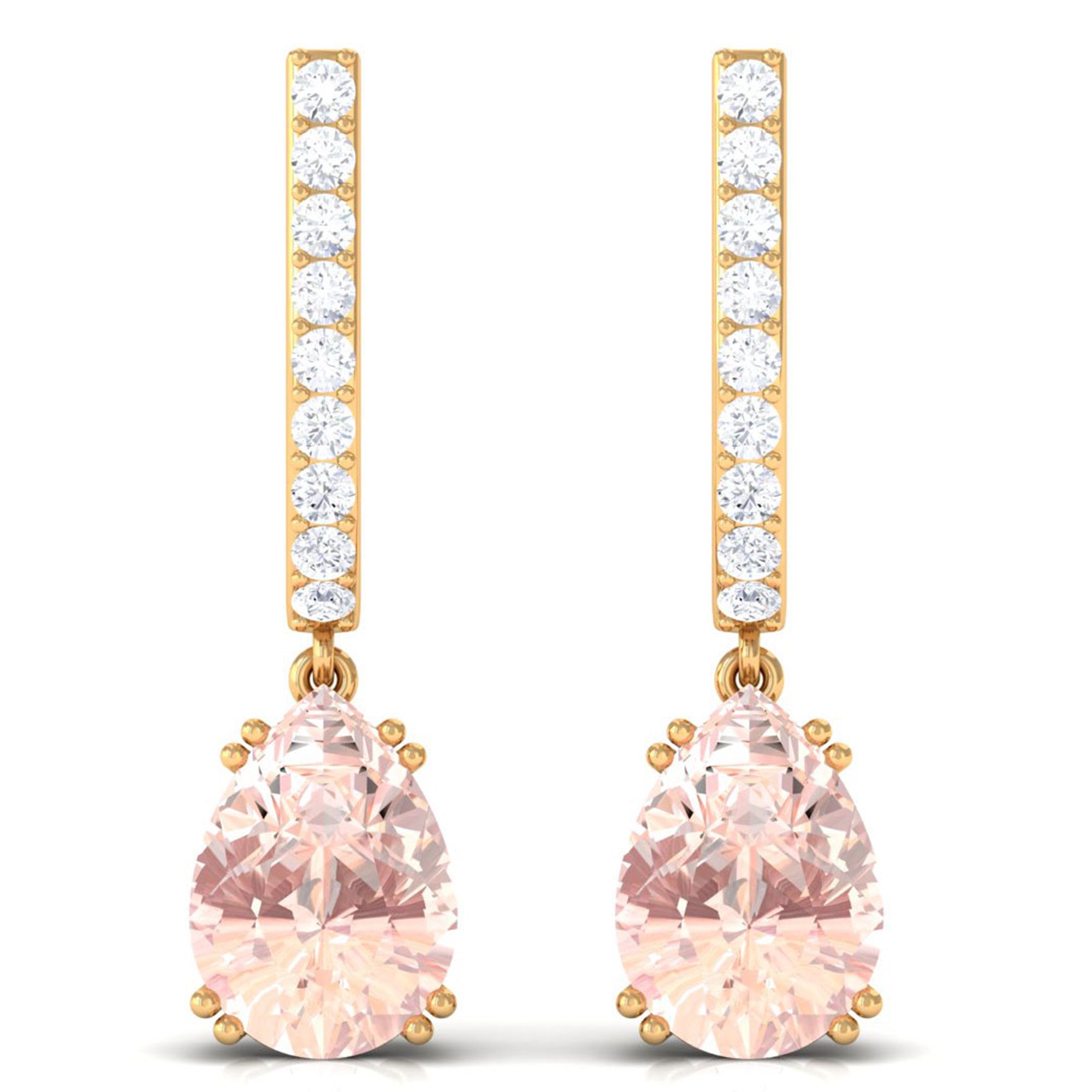 1.50 CT Classic Morganite and Diamond J Hoop Drop Earrings Morganite - ( AAA ) - Quality - Rosec Jewels