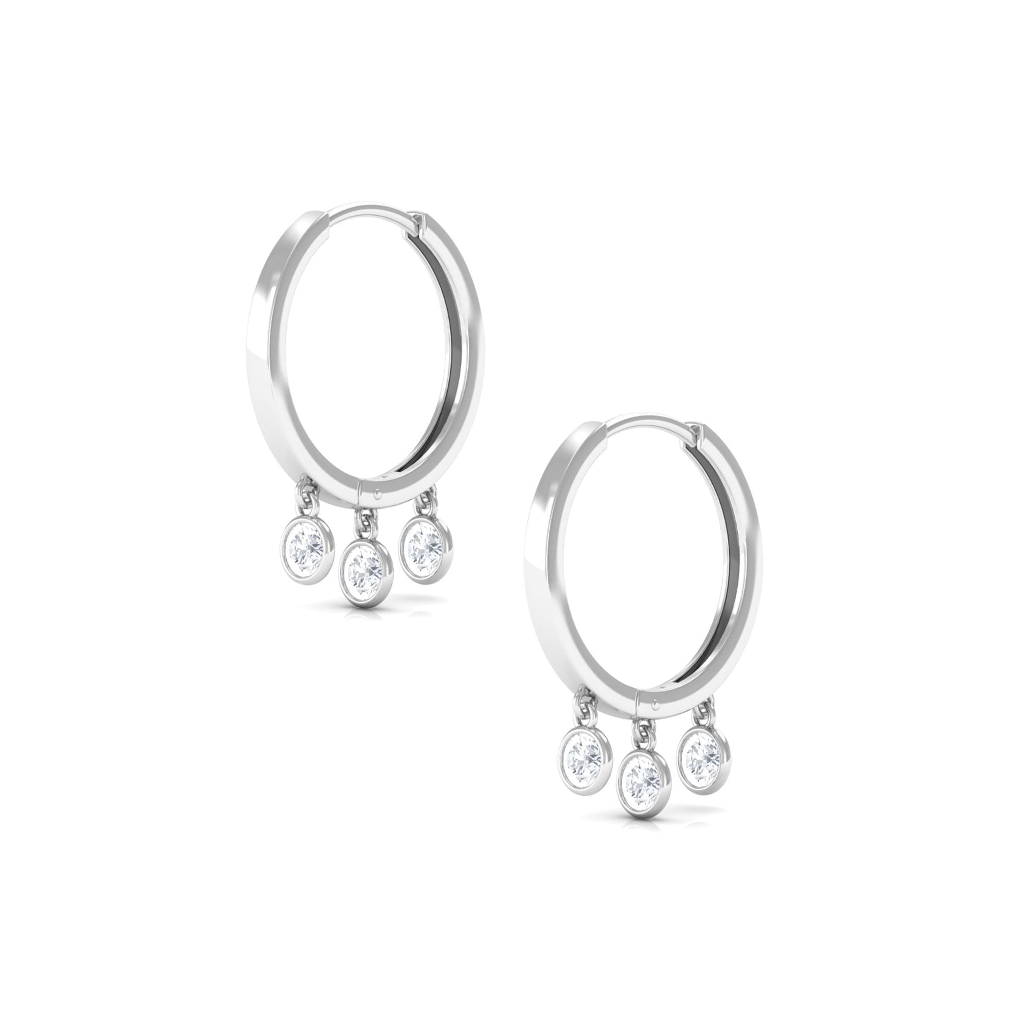 0.75 CT Gold and Diamond Three Stone Hoop Drop Earrings Diamond - ( HI-SI ) - Color and Clarity - Rosec Jewels