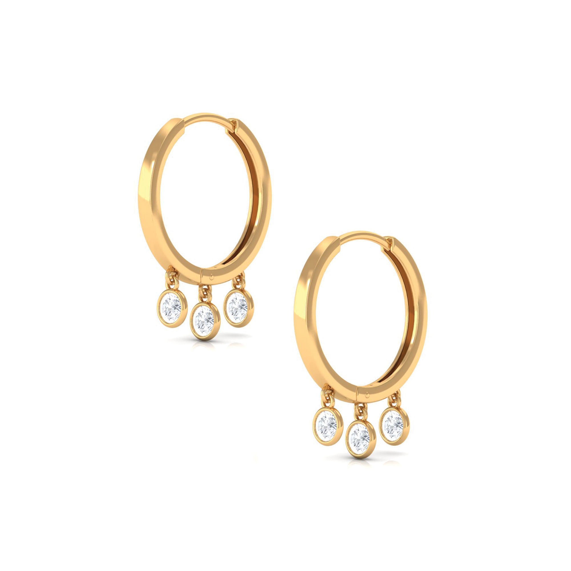 0.75 CT Gold and Diamond Three Stone Hoop Drop Earrings Diamond - ( HI-SI ) - Color and Clarity - Rosec Jewels