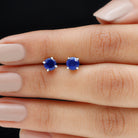 1.25 CT Round Created Blue Sapphire Solitaire Stud Earrings Lab Created Blue Sapphire - ( AAAA ) - Quality - Rosec Jewels