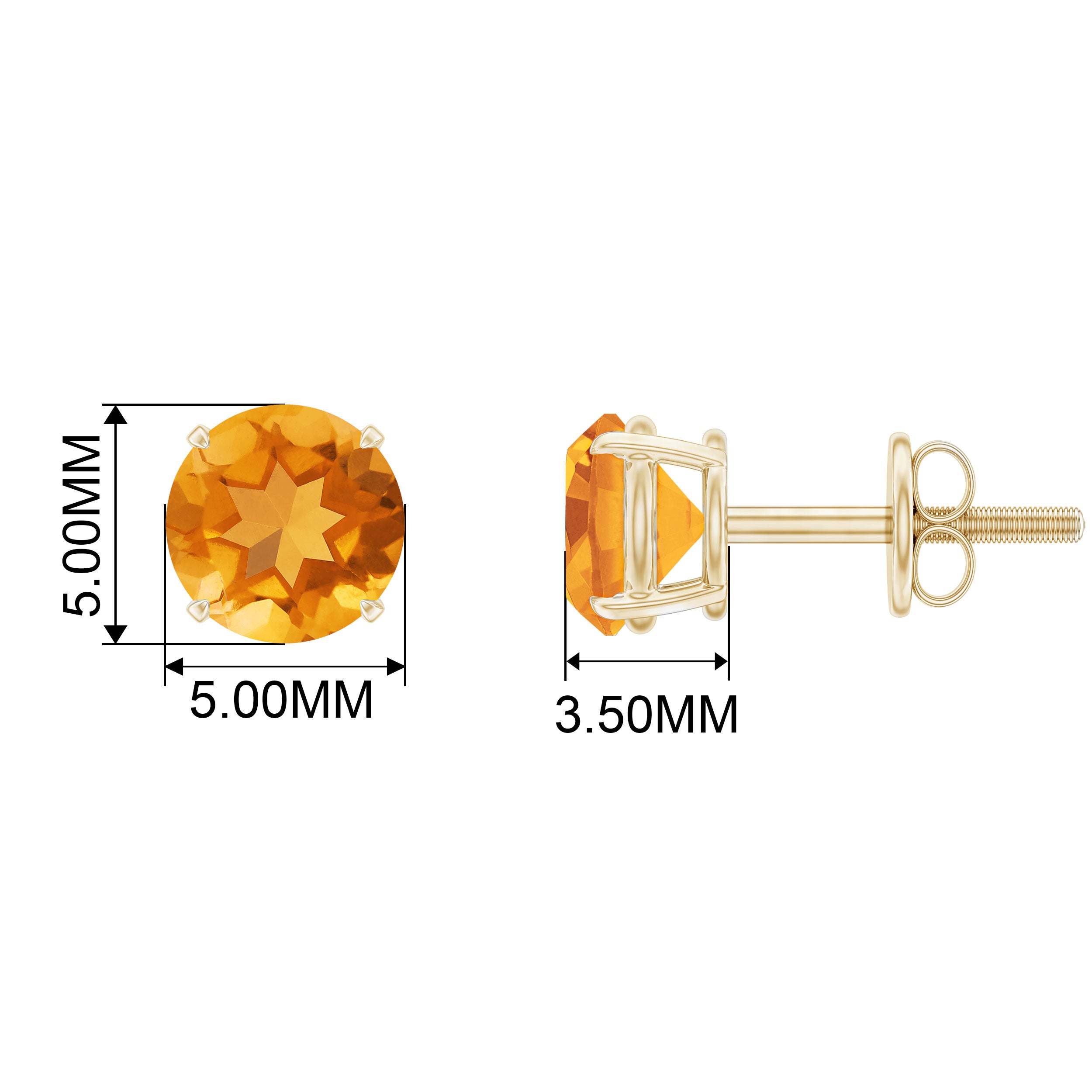 1 CT Round Cut Citrine Solitaire Stud Earrings in Gold Citrine - ( AAA ) - Quality - Rosec Jewels