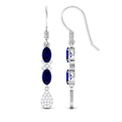 2 CT Oval Cut Blue Sapphire and Diamond Dangle Earrings Blue Sapphire - ( AAA ) - Quality - Rosec Jewels