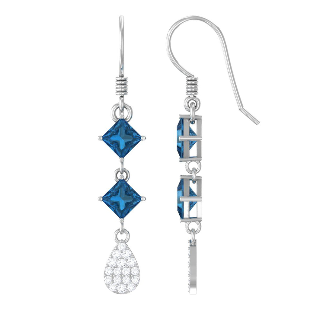 2.75 CT London Blue Topaz and Diamond Drop Dangle Earrings London Blue Topaz - ( AAA ) - Quality - Rosec Jewels