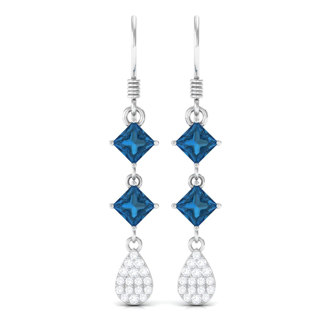 2.75 CT London Blue Topaz and Diamond Drop Dangle Earrings London Blue Topaz - ( AAA ) - Quality - Rosec Jewels