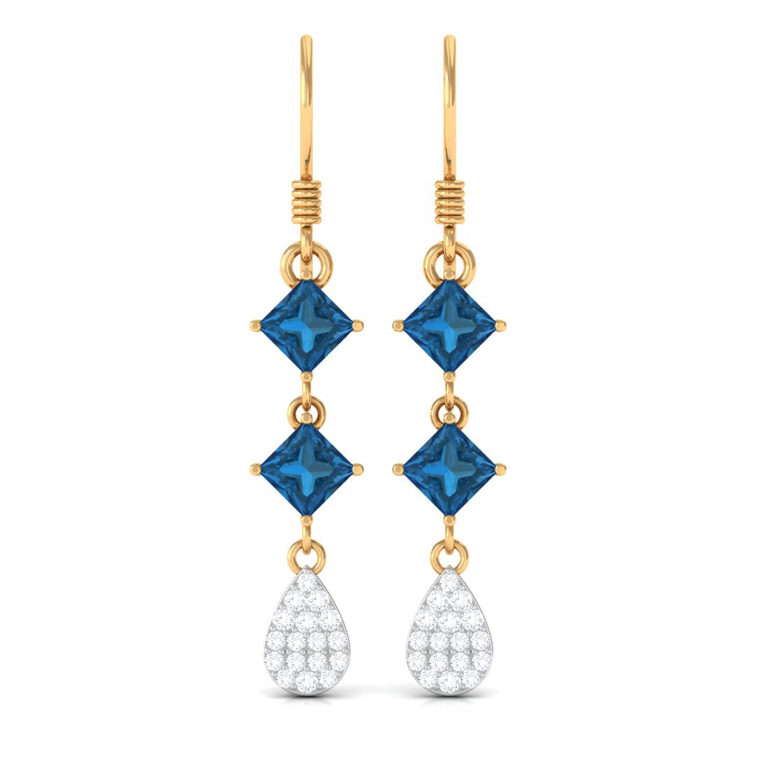 2.75 CT London Blue Topaz and Diamond Drop Dangle Earrings London Blue Topaz - ( AAA ) - Quality - Rosec Jewels