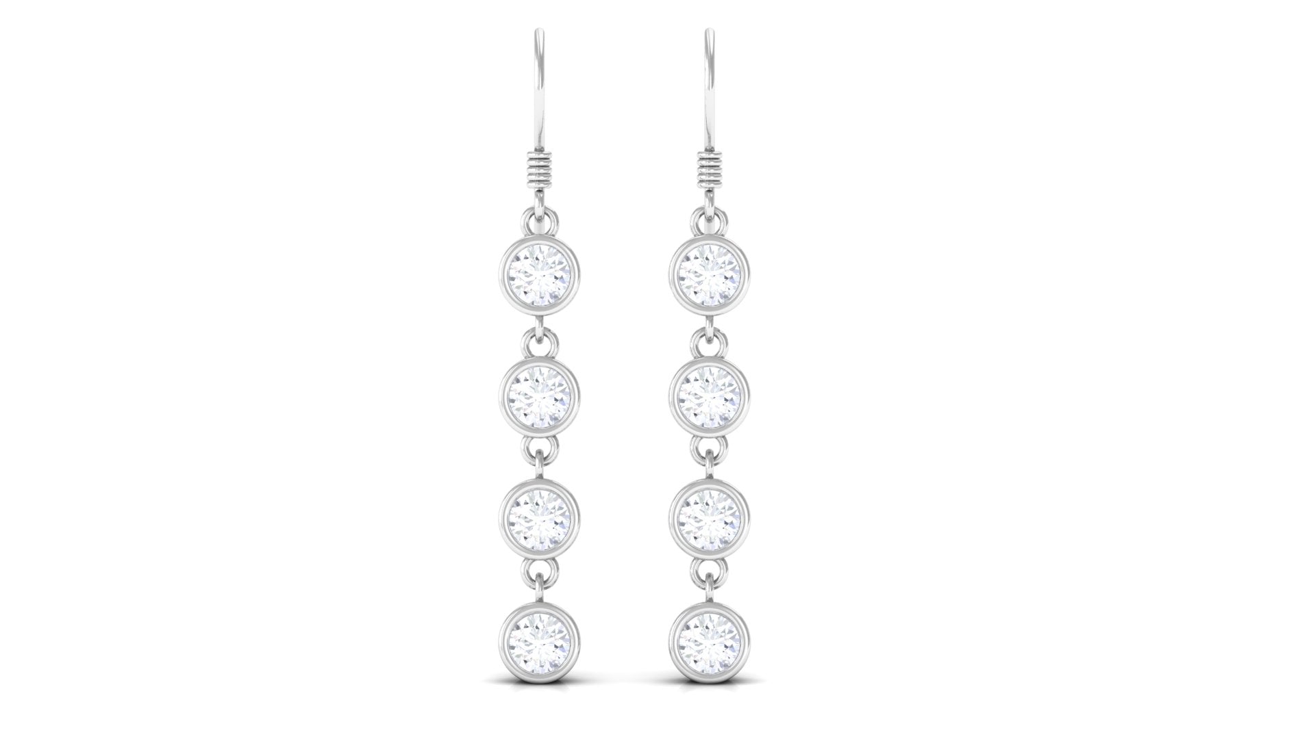 Bezel Set Round Moissanite Simple Dangle Earrings Moissanite - ( D-VS1 ) - Color and Clarity - Rosec Jewels