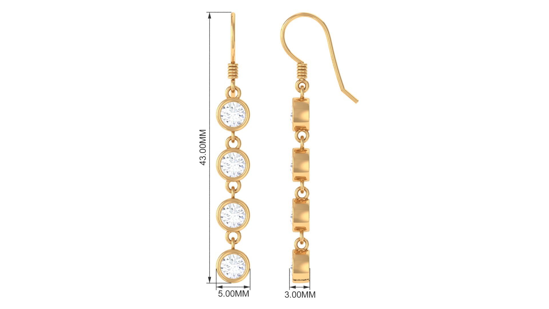 Bezel Set Round Moissanite Simple Dangle Earrings Moissanite - ( D-VS1 ) - Color and Clarity - Rosec Jewels