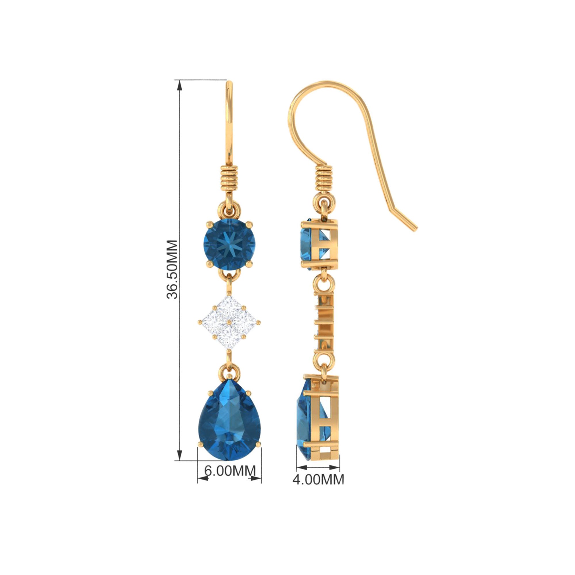 4.25 CT London Blue Topaz and Diamond Dangle Drop Earrings London Blue Topaz - ( AAA ) - Quality - Rosec Jewels