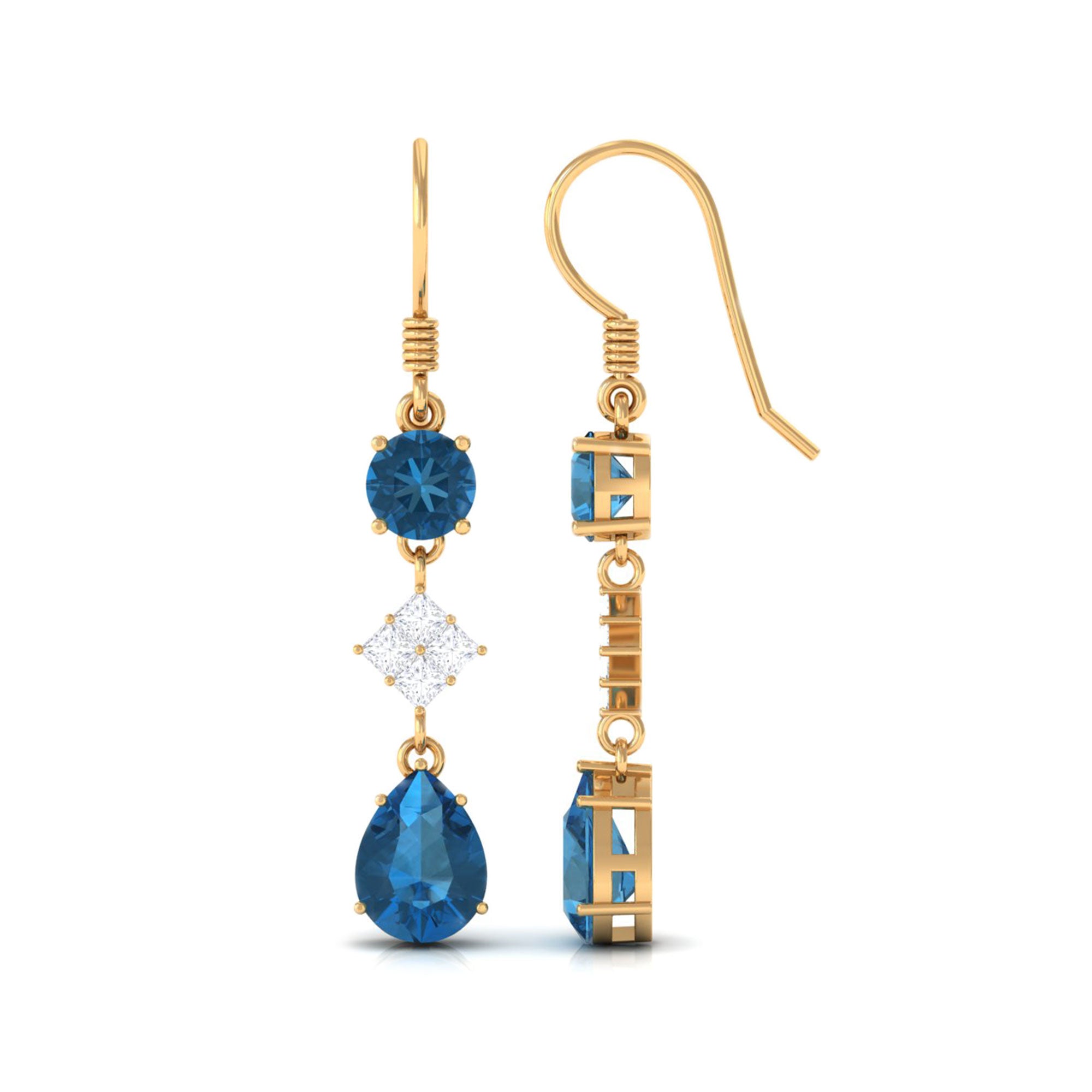 4.25 CT London Blue Topaz and Diamond Dangle Drop Earrings London Blue Topaz - ( AAA ) - Quality - Rosec Jewels