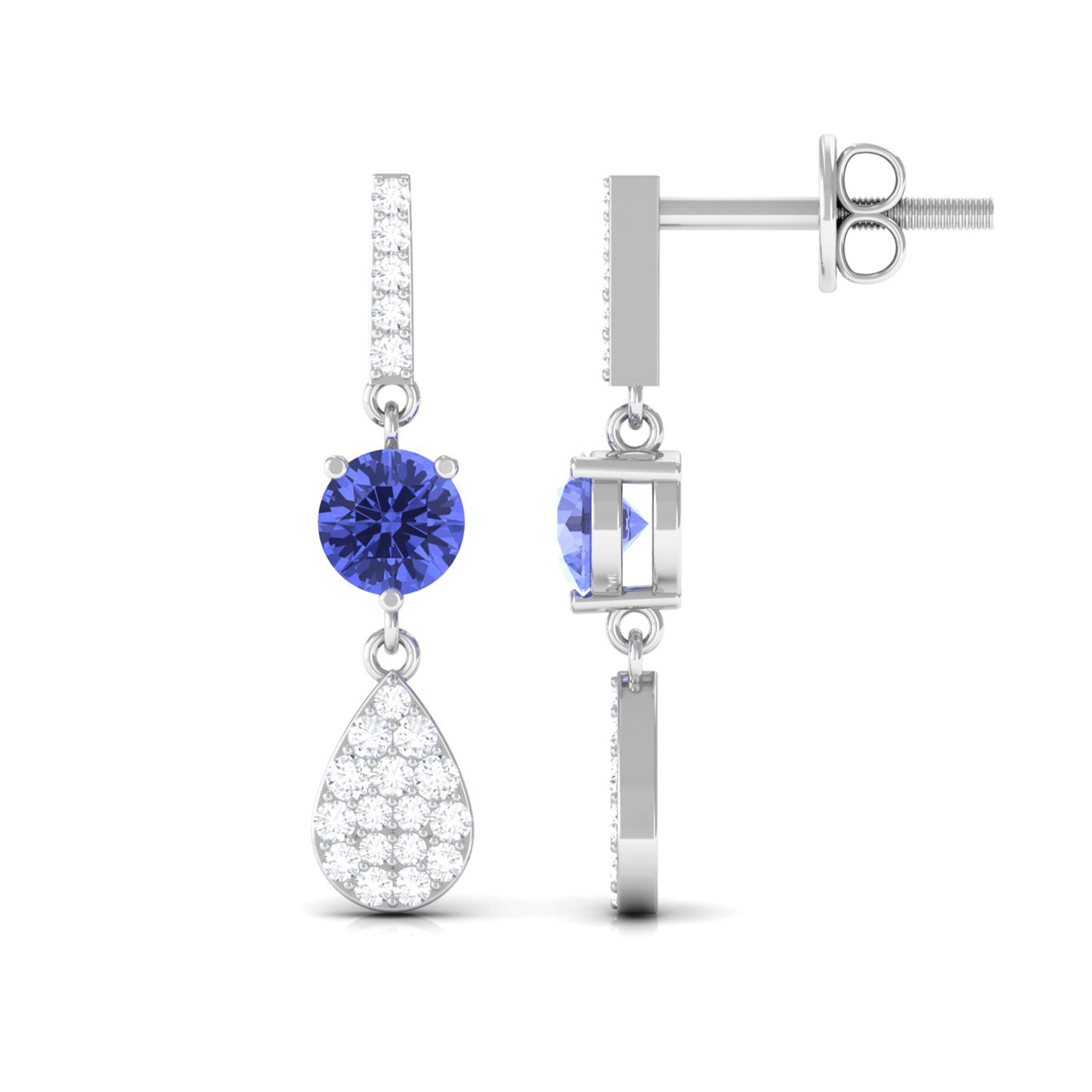 1.5 CT Classic Tanzanite Dangle Drop Earrings with Diamond Accent Tanzanite - ( AAA ) - Quality - Rosec Jewels