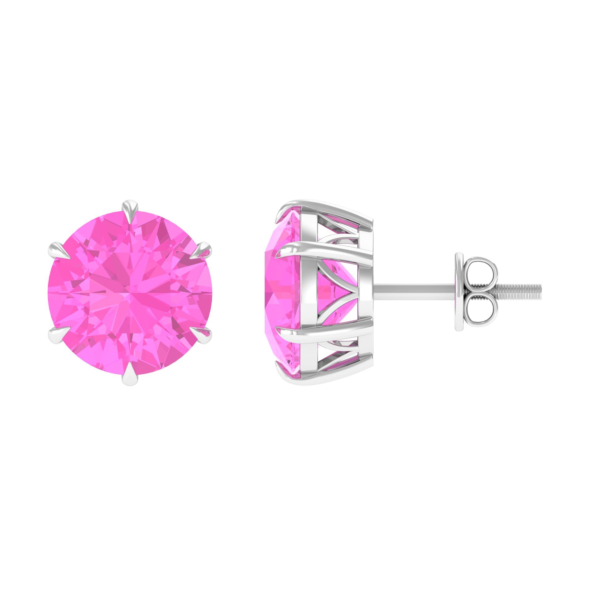 10 MM Round Created Pink Sapphire Solitaire Stud Earrings Lab Created Pink Sapphire - ( AAAA ) - Quality - Rosec Jewels