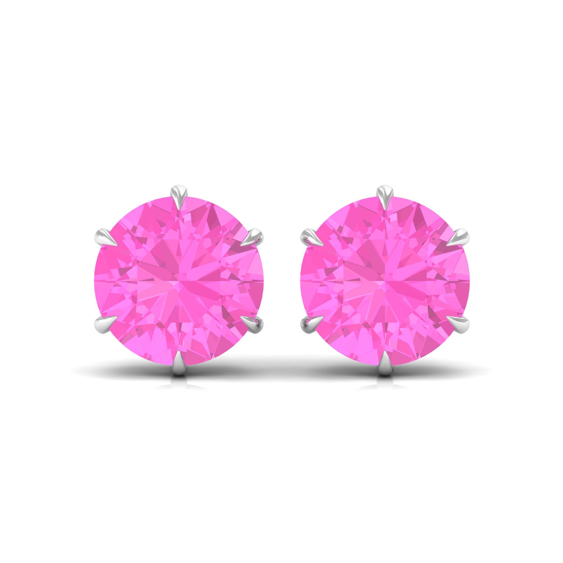 10 MM Round Created Pink Sapphire Solitaire Stud Earrings Lab Created Pink Sapphire - ( AAAA ) - Quality - Rosec Jewels