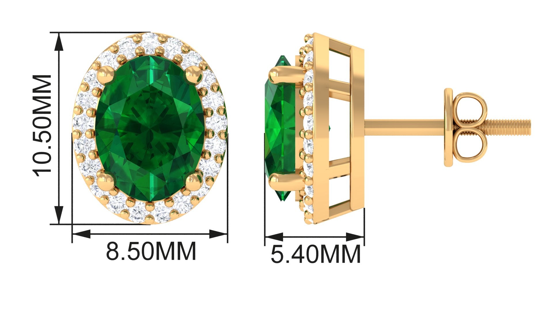 Classic Oval Shaped Lab Grown Emerald and Diamond Halo Stud Earrings Lab Created Emerald - ( AAAA ) - Quality - Rosec Jewels