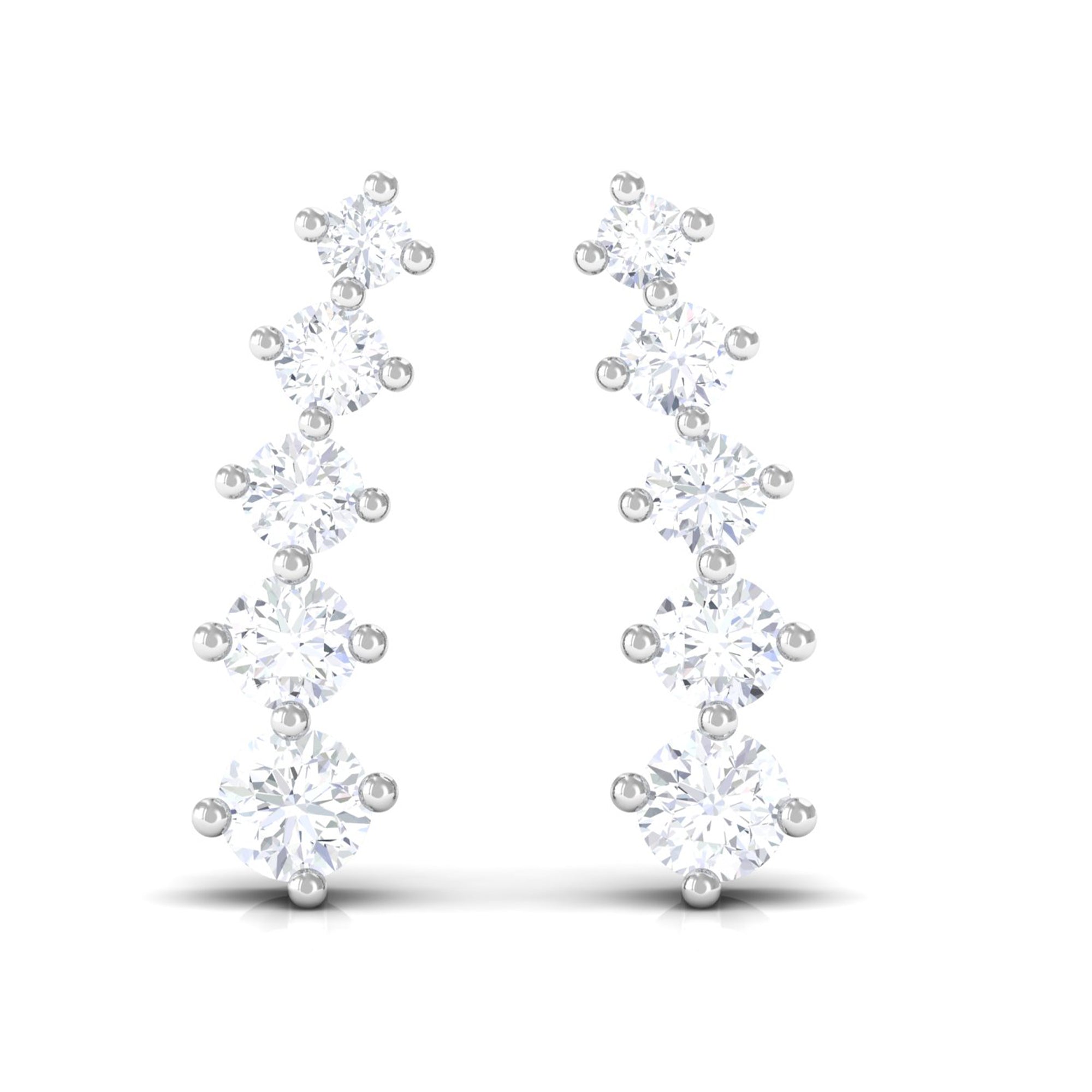 Graduated Style Diamond Climber Earrings Diamond - ( HI-SI ) - Color and Clarity - Rosec Jewels