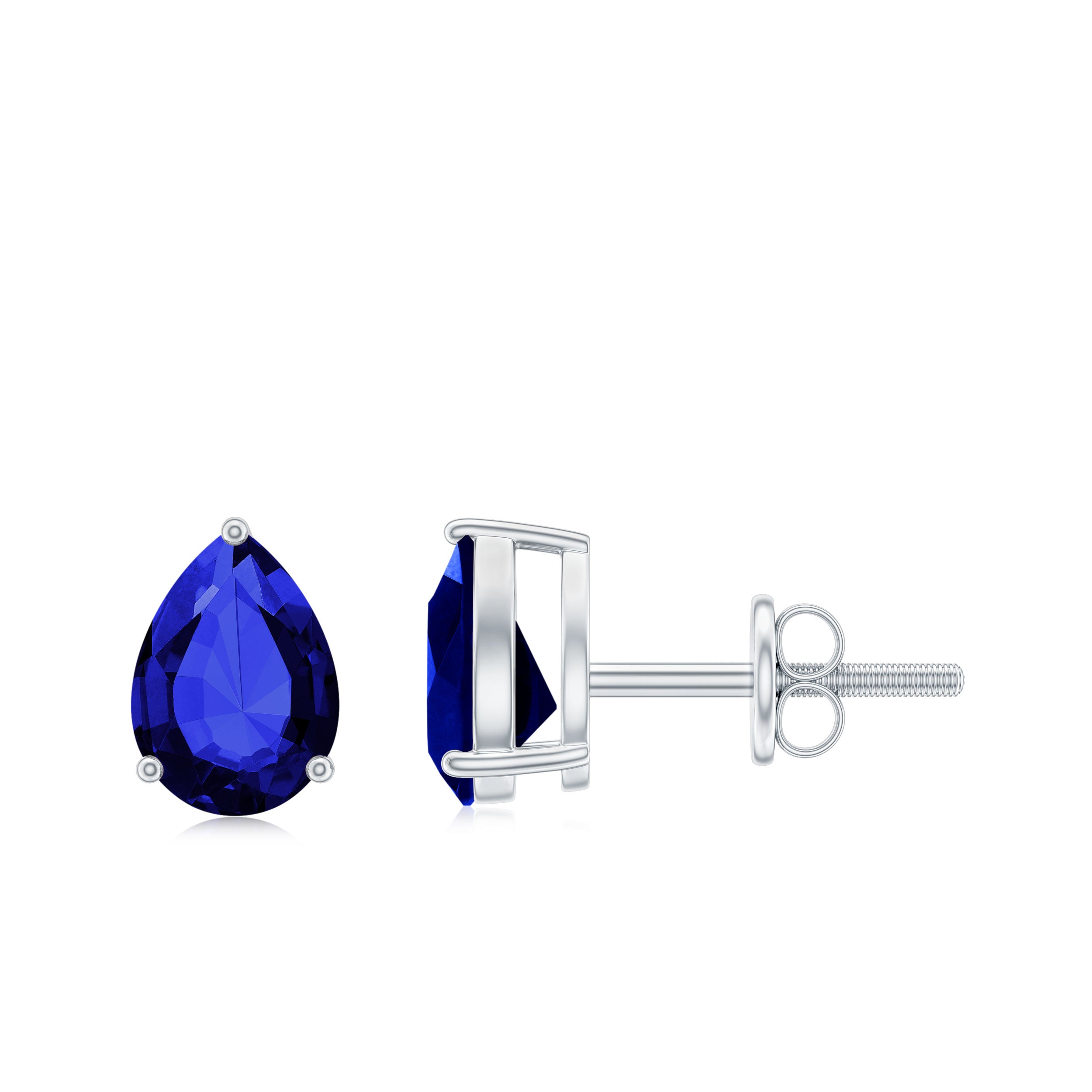 1.5 CT Pear Cut Created Blue Sapphire Solitaire Stud Earrings Lab Created Blue Sapphire - ( AAAA ) - Quality - Rosec Jewels