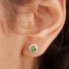 1.5 CT Classic Peridot and Diamond Halo Stud Earrings Peridot - ( AAA ) - Quality - Rosec Jewels