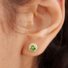 1.5 CT Classic Peridot and Diamond Halo Stud Earrings Peridot - ( AAA ) - Quality - Rosec Jewels