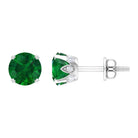 2 CT Created Emerald Solitaire Stud Earrings with Diamond Accent Lab Created Emerald - ( AAAA ) - Quality - Rosec Jewels