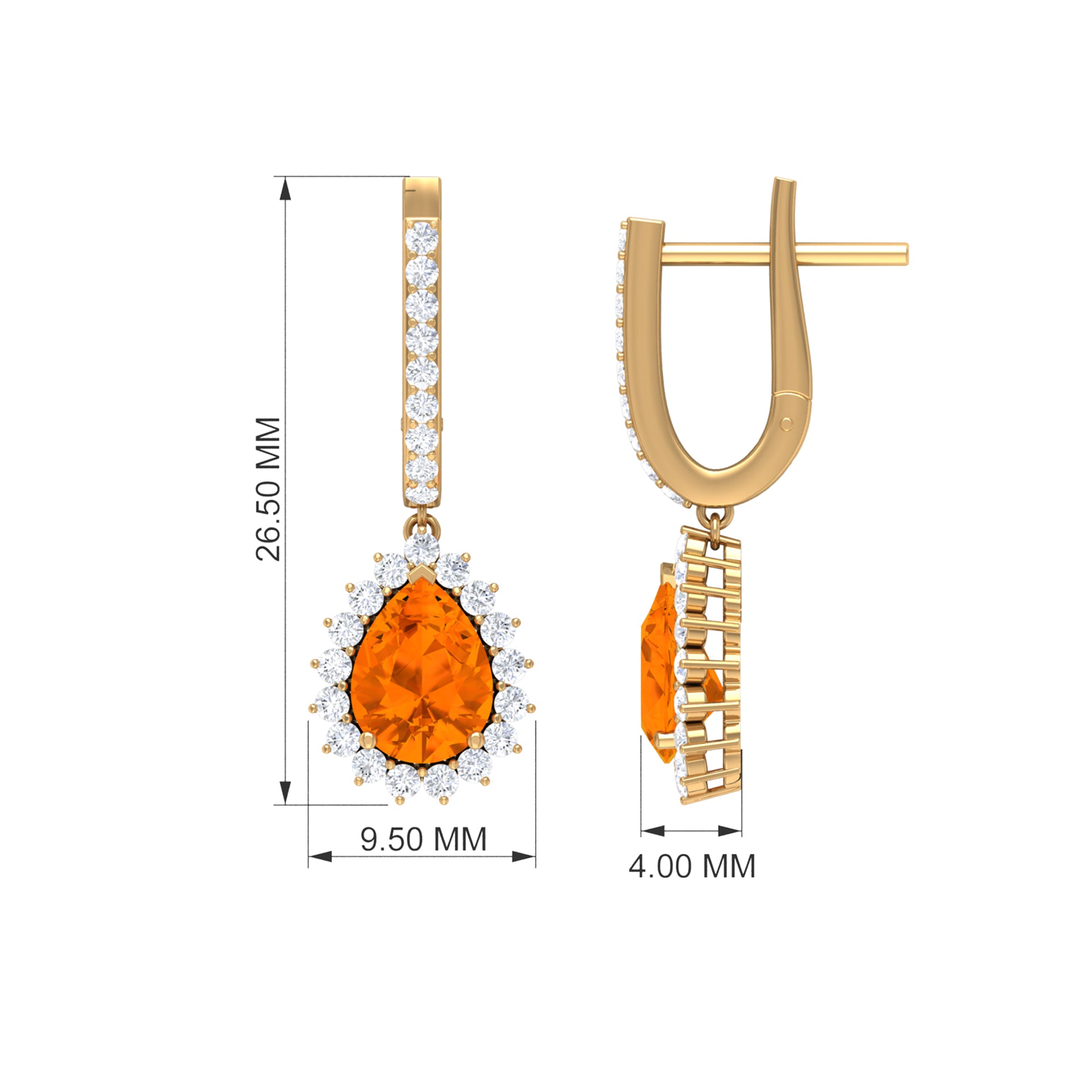 2.50 CT Fire Opal Teardrop Bridal Hoop Earrings with Moissanite Fire Opal - ( AAA ) - Quality - Rosec Jewels