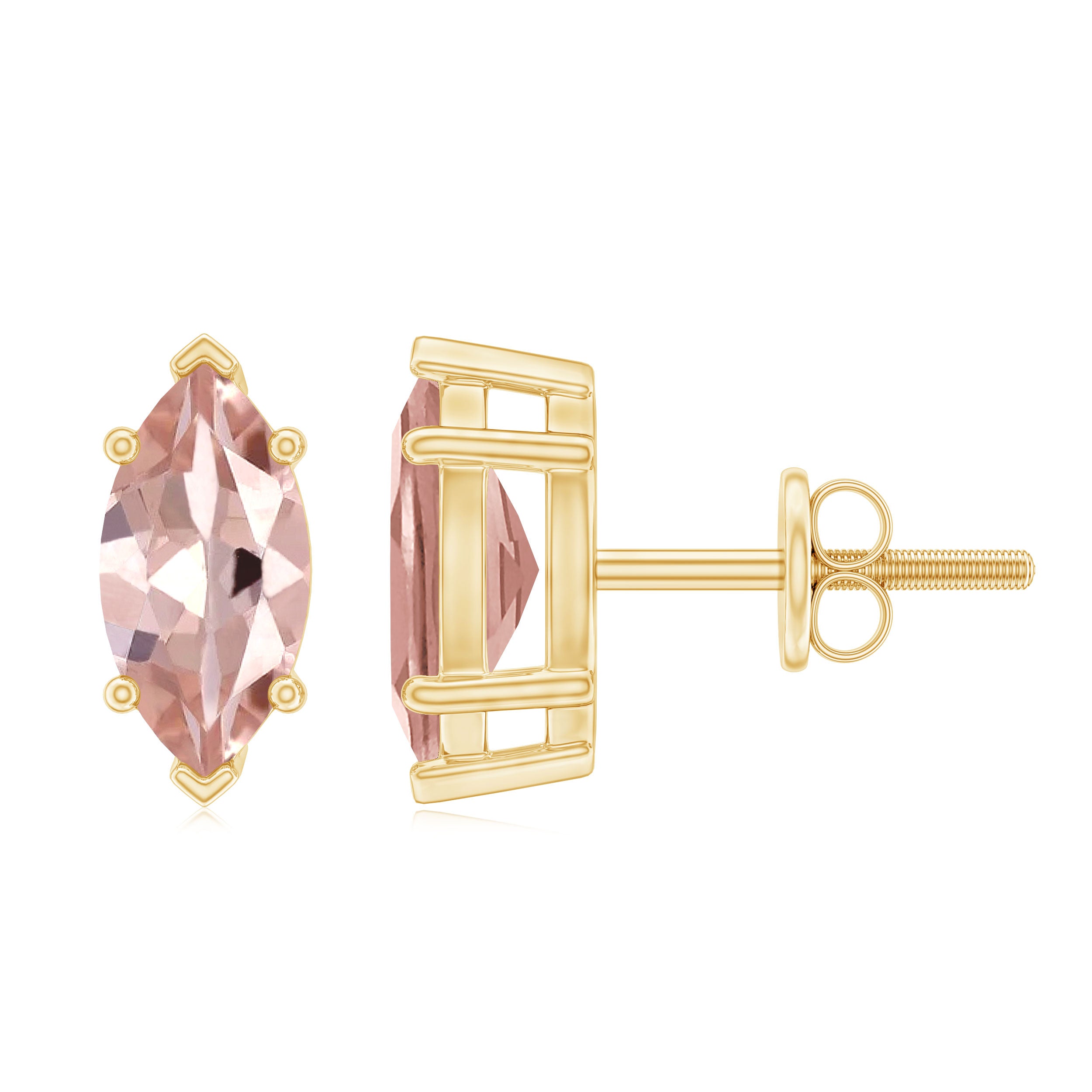 4X8 MM Marquise Cut Morganite Solitaire Stud Earrings Morganite - ( AAA ) - Quality - Rosec Jewels