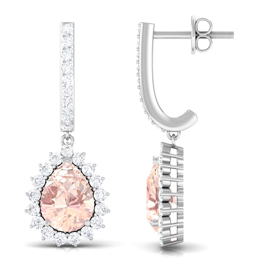 3.25 CT Morganite Teardrop Hoop Earrings with Diamond Accent Morganite - ( AAA ) - Quality - Rosec Jewels