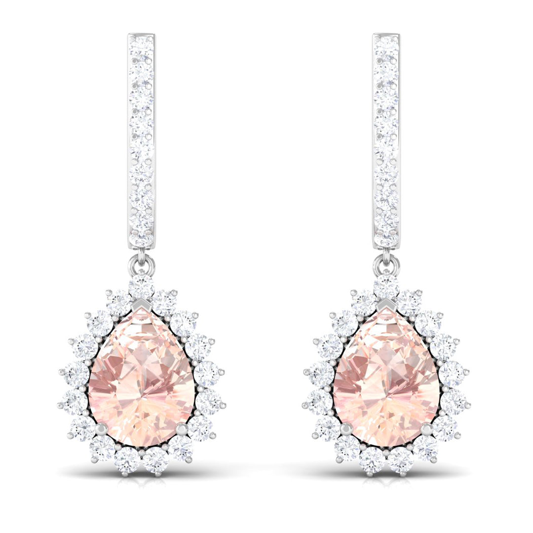 3.25 CT Morganite Teardrop Hoop Earrings with Diamond Accent Morganite - ( AAA ) - Quality - Rosec Jewels