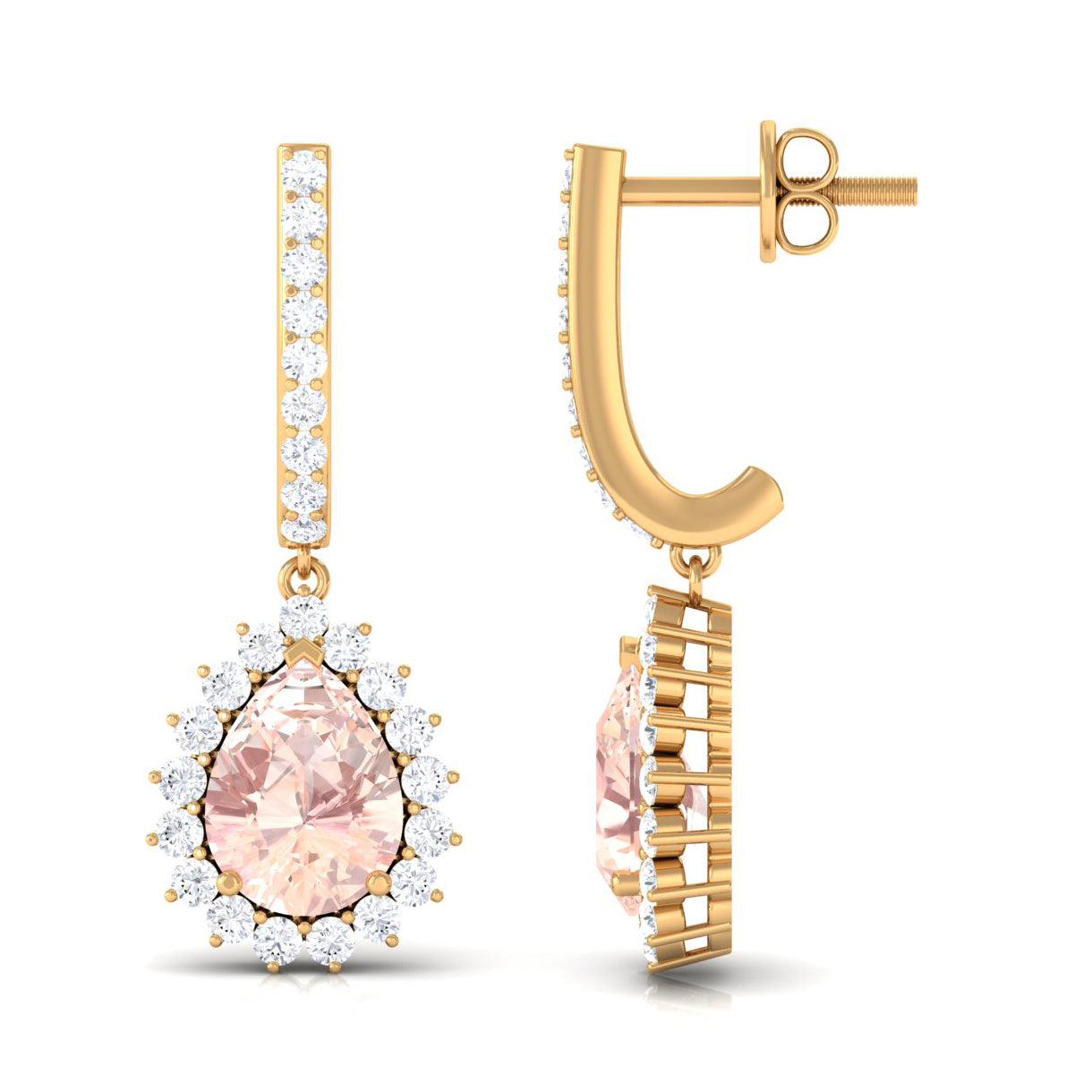 3.25 CT Morganite Teardrop Hoop Earrings with Diamond Accent Morganite - ( AAA ) - Quality - Rosec Jewels