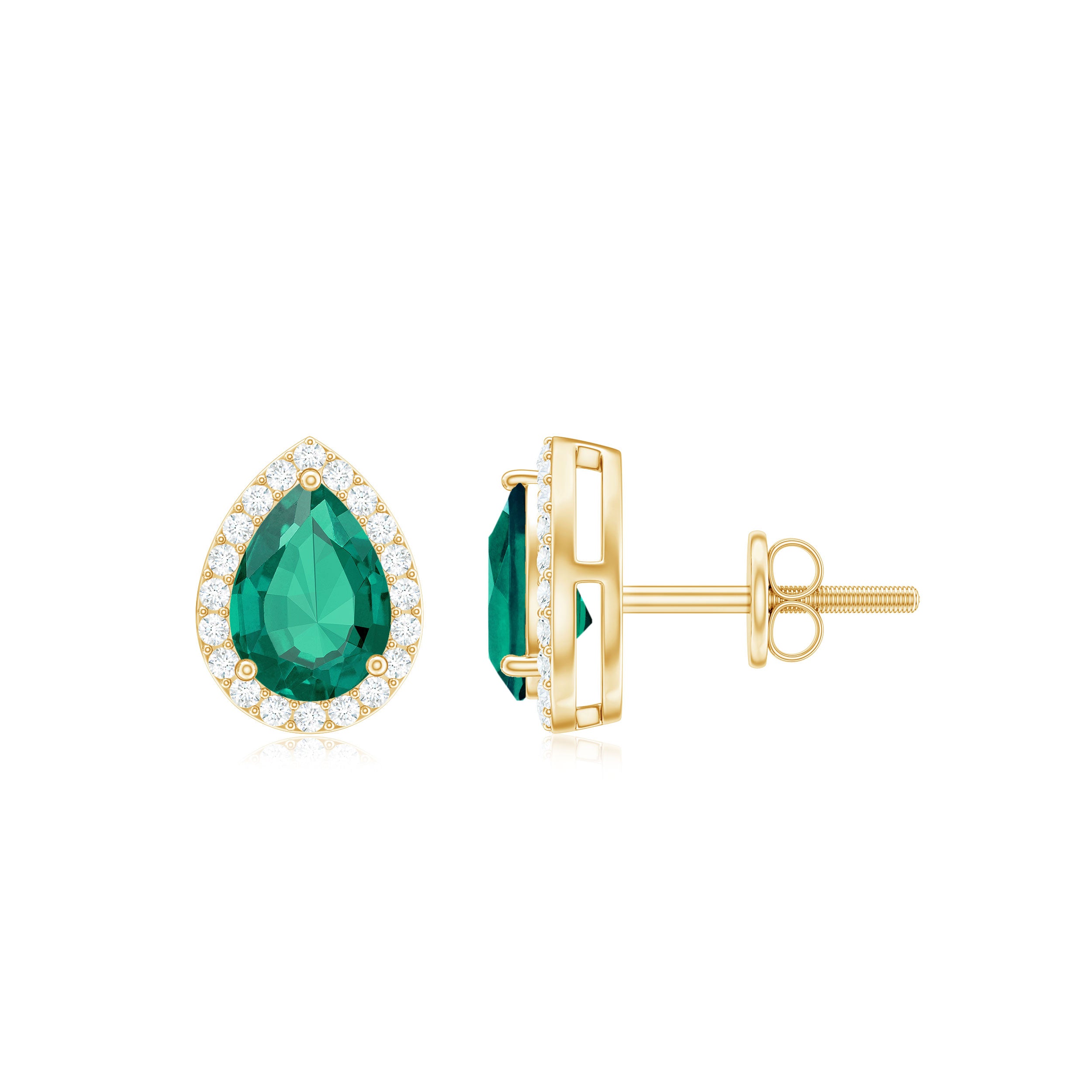 1.50 CT Lab Created Emerald Teardrop Stud Earrings with Diamond Halo Lab Created Emerald - ( AAAA ) - Quality - Rosec Jewels