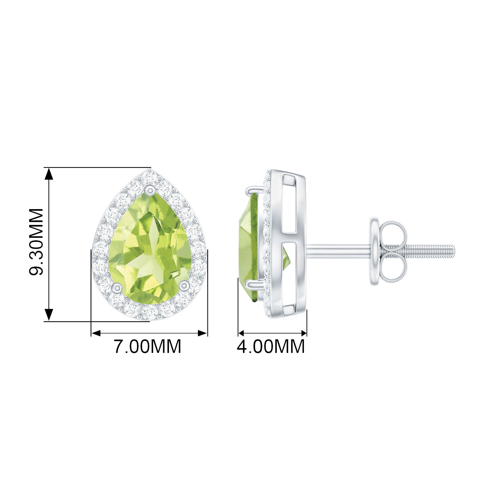 1.50 CT Classic Pear Cut Peridot and Diamond Stud Earrings Peridot - ( AAA ) - Quality - Rosec Jewels