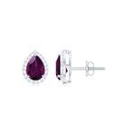 2 CT Classic Pear Cut Rhodolite and Diamond Stud Earrings Rhodolite - ( AAA ) - Quality - Rosec Jewels