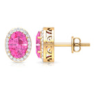 Classic Oval Cut Pink Sapphire and Diamond Halo Stud Earrings Pink Sapphire - ( AAA ) - Quality - Rosec Jewels