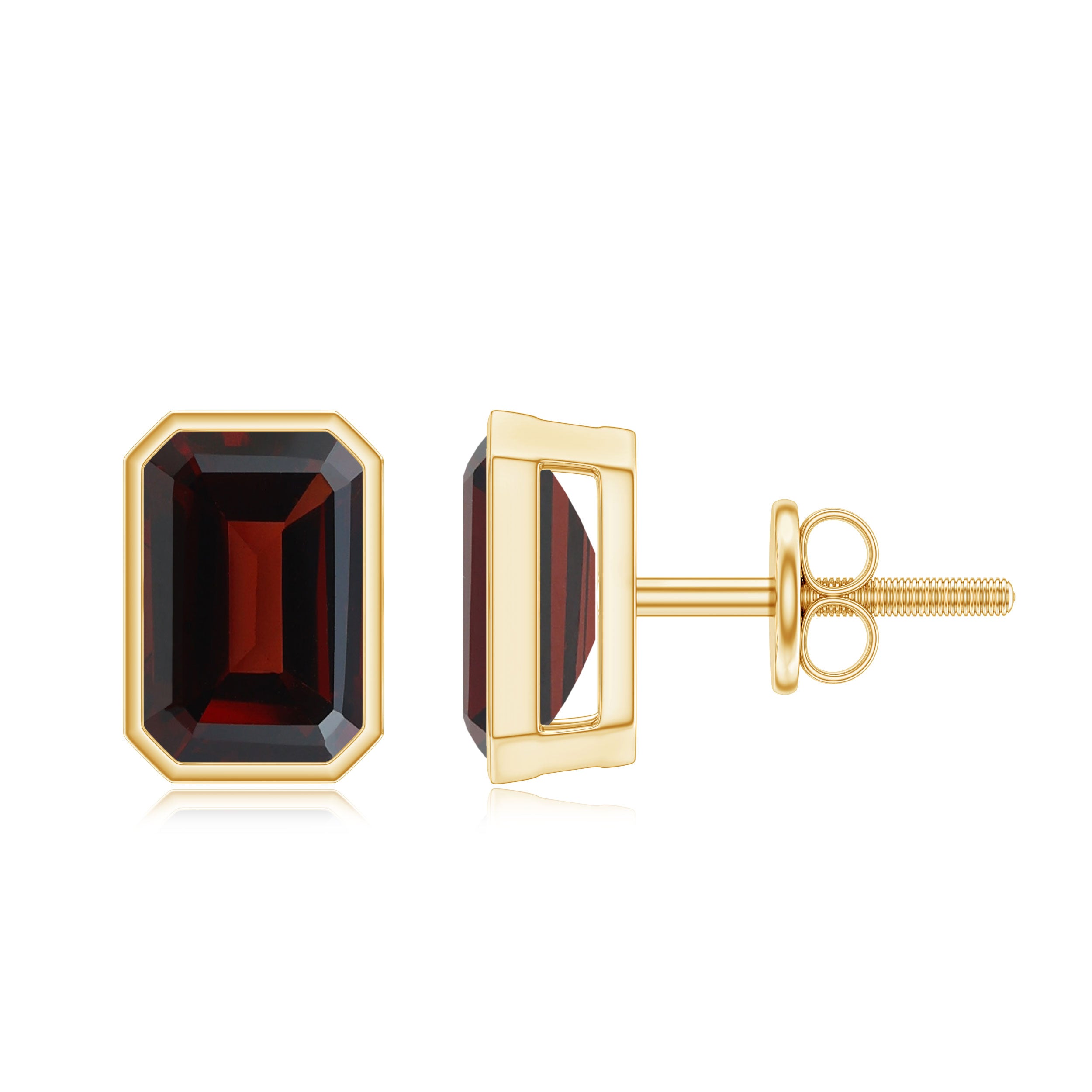 1.50 CT Octagon Cut Garnet Solitaire Stud Earrings in Bezel Setting Garnet - ( AAA ) - Quality - Rosec Jewels