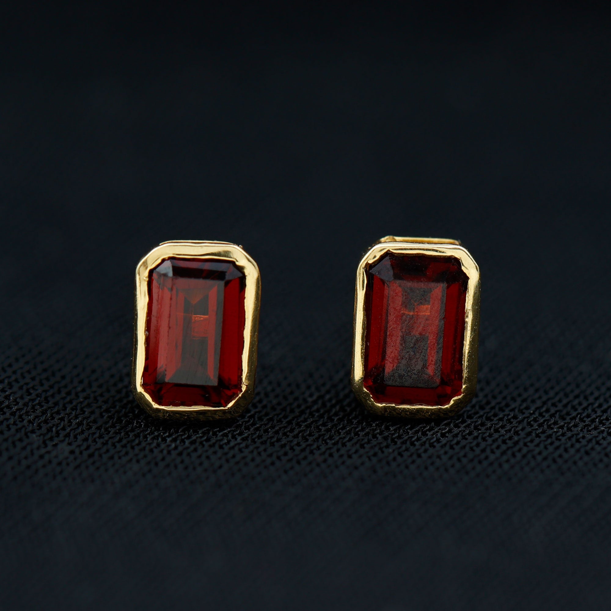 1.50 CT Octagon Cut Garnet Solitaire Stud Earrings in Bezel Setting Garnet - ( AAA ) - Quality - Rosec Jewels