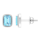 4X6 MM Octagon Cut Aquamarine Solitaire and Gold Minimal Stud Earrings Aquamarine - ( AAA ) - Quality - Rosec Jewels