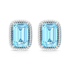 4X6 MM Octagon Cut Aquamarine Solitaire and Gold Minimal Stud Earrings Aquamarine - ( AAA ) - Quality - Rosec Jewels