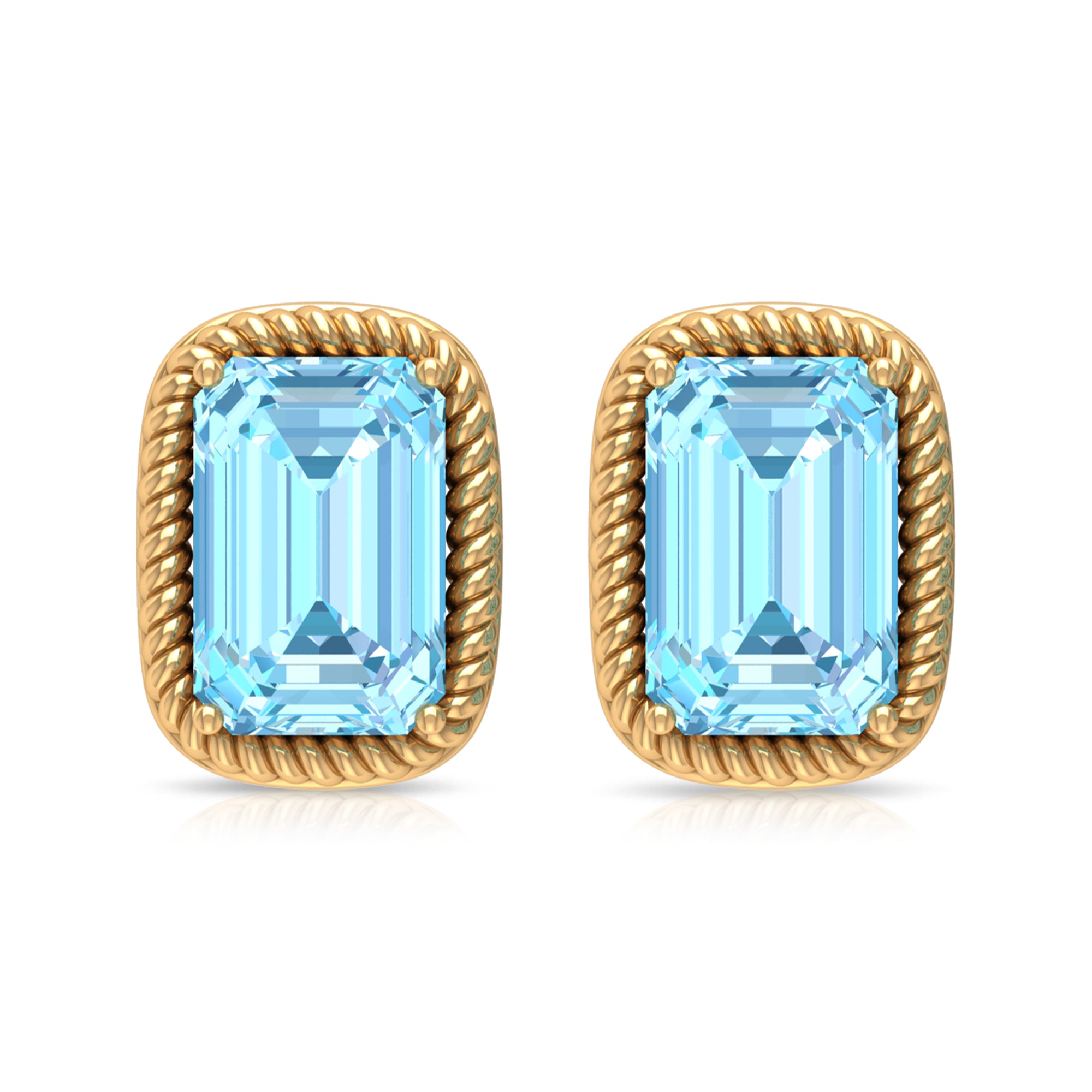 4X6 MM Octagon Cut Aquamarine Solitaire and Gold Minimal Stud Earrings Aquamarine - ( AAA ) - Quality - Rosec Jewels