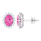 Oval Cut Pink Sapphire and Diamond Halo Stud Earrings Pink Sapphire - ( AAA ) - Quality - Rosec Jewels