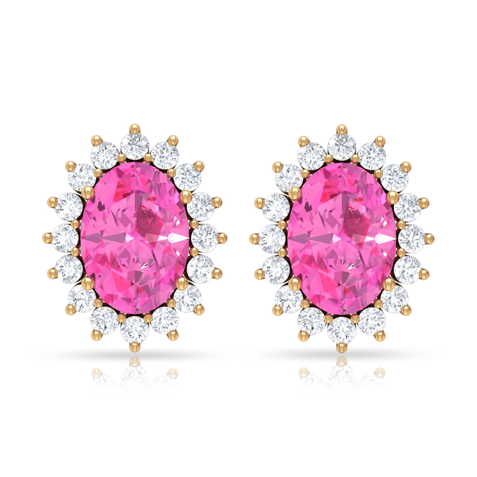 Oval Cut Pink Sapphire and Diamond Halo Stud Earrings Pink Sapphire - ( AAA ) - Quality - Rosec Jewels