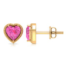 Heart Shape Pink Sapphire Solitaire Stud Earrings in Rope Frame Pink Sapphire - ( AAA ) - Quality - Rosec Jewels