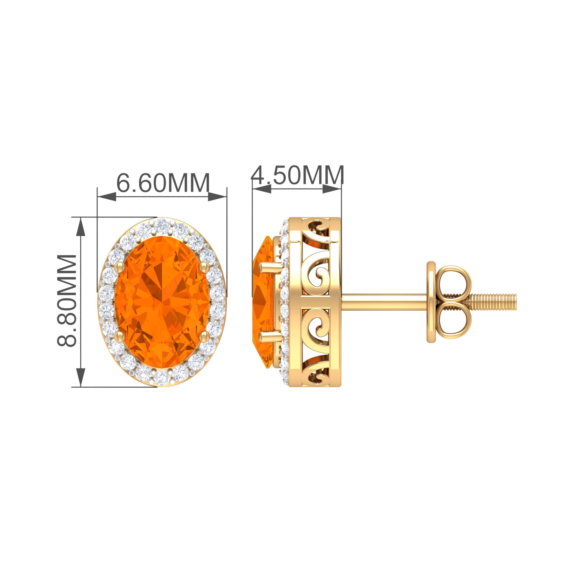 1.50 CT Oval Cut Fire Opal and Diamond Halo Stud Earrings Fire Opal - ( AAA ) - Quality - Rosec Jewels