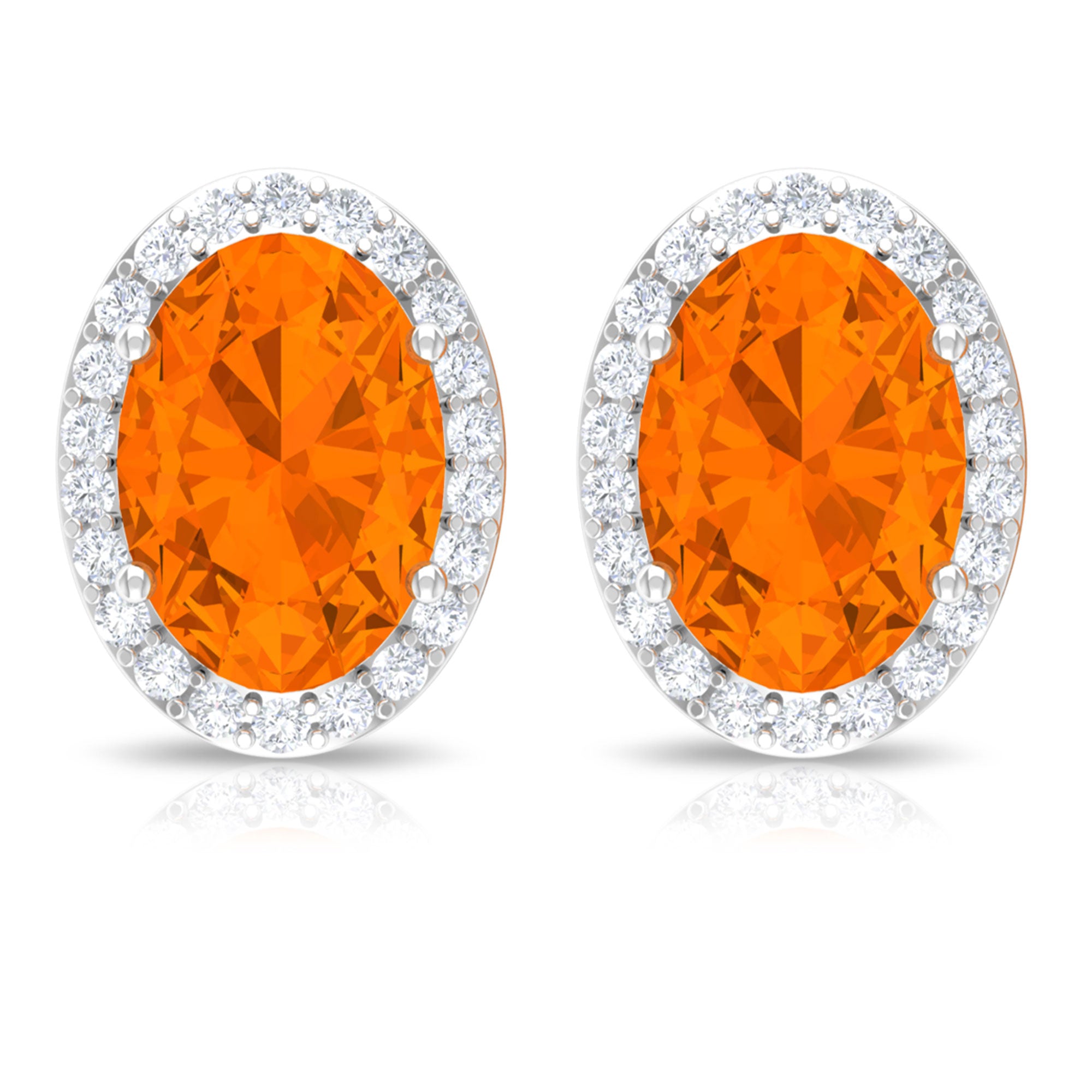 1.50 CT Oval Cut Fire Opal and Diamond Halo Stud Earrings Fire Opal - ( AAA ) - Quality - Rosec Jewels