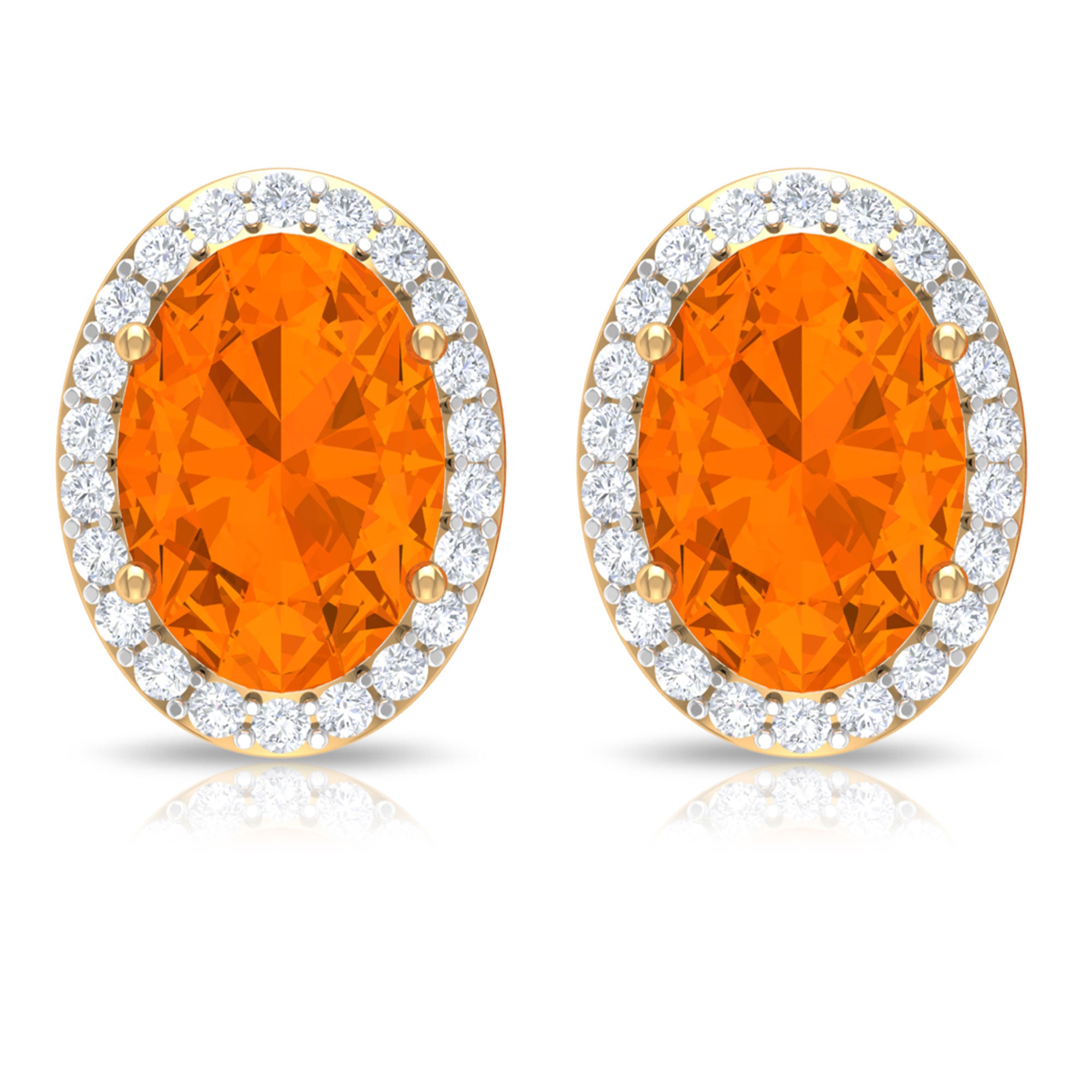 1.50 CT Oval Cut Fire Opal and Diamond Halo Stud Earrings Fire Opal - ( AAA ) - Quality - Rosec Jewels