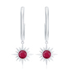 Bezel Set Ruby Sunburst Hoop Drop Earrings Ruby - ( AAA ) - Quality - Rosec Jewels