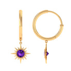 Milgrain Bezel Set Amethyst Sunburst Hoop Drop Earrings Amethyst - ( AAA ) - Quality - Rosec Jewels