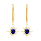 Lab Created Blue Sapphire Gold Sunburst Hoop Drop Earrings Lab Created Blue Sapphire - ( AAAA ) - Quality - Rosec Jewels