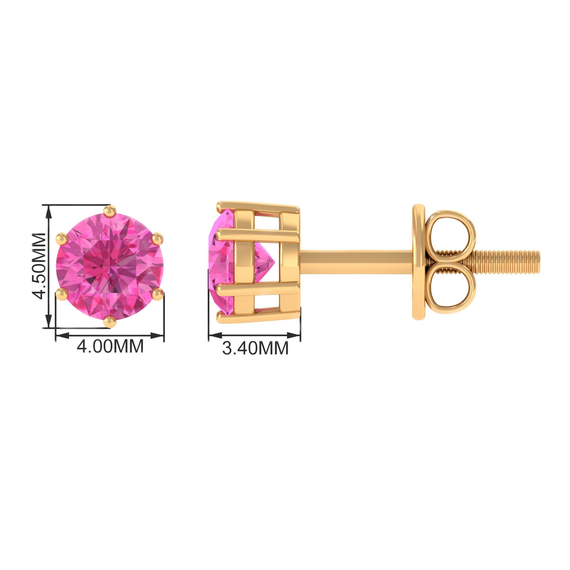 4 MM Genuine Pink Sapphire Solitaire Stud Earrings in 6 Prong Setting Pink Sapphire - ( AAA ) - Quality - Rosec Jewels